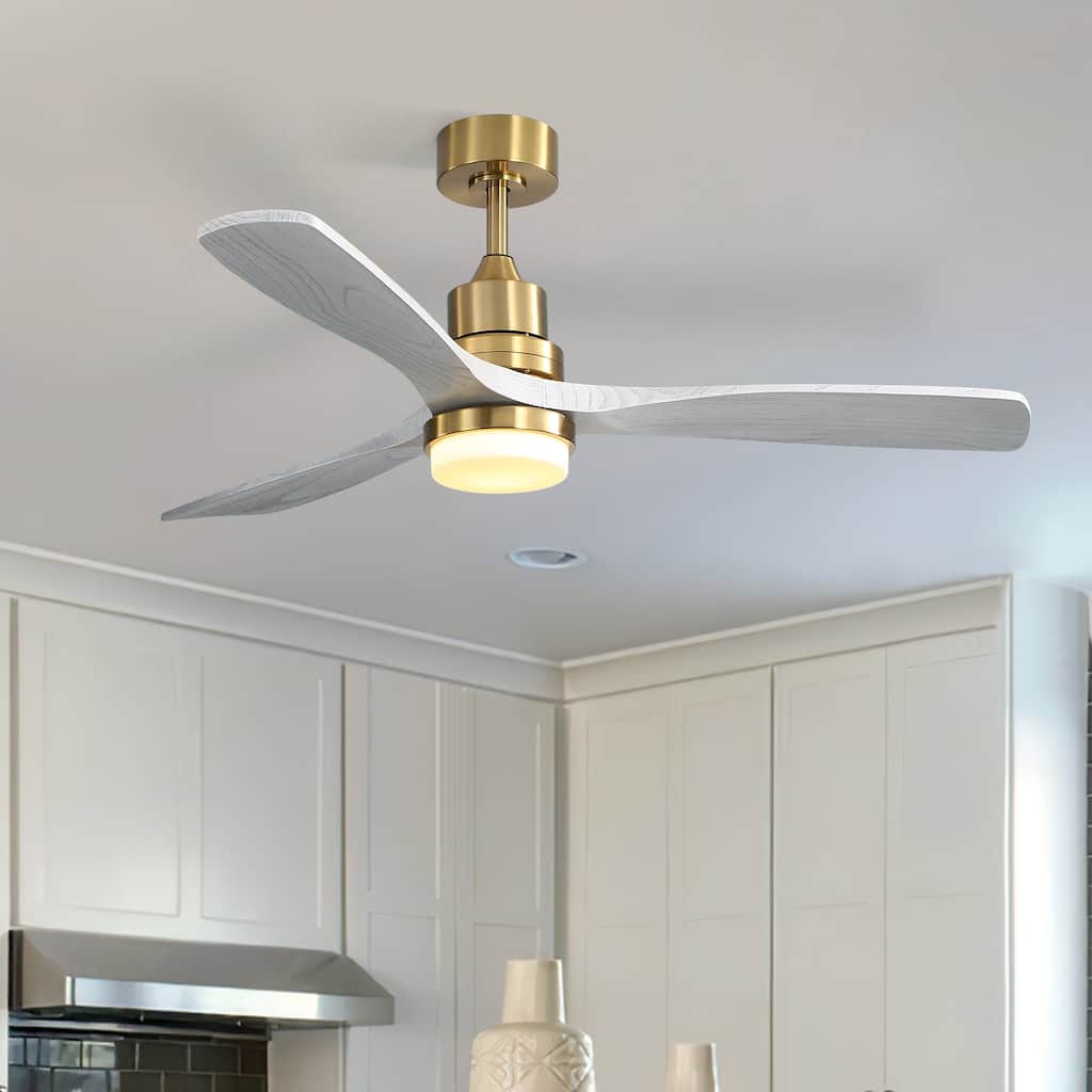 Sofucor 52" Modern Farmhouse Ceiling Fan With Light and Remote Solid Wood & 3 Blades - 52 Inches