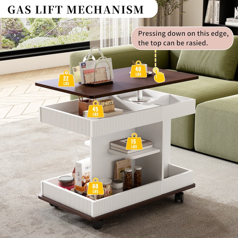 Multifunctional Sofa Side Table with Lift-Top and Wheels