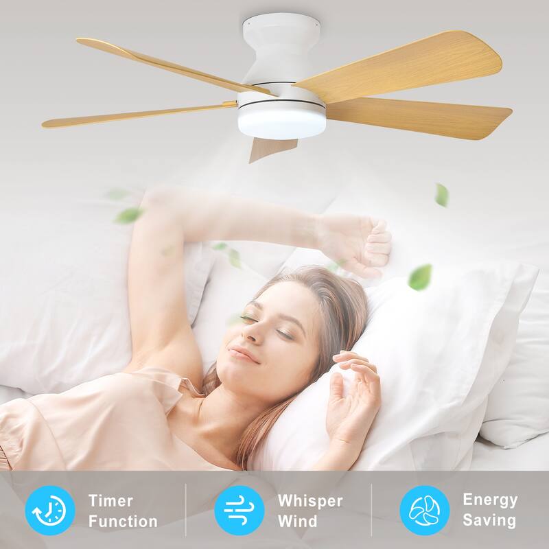 42/35 Inch Low Profile Ceiling Fan with Light: Dimmable, Remote Control, 6-Speed, 5 Blades
