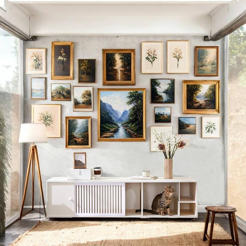 Modern Minimalist TV Cabinet with Storage Space, Cat Litter Box Enclosure and Removable Sliding Door, for Living Rooms