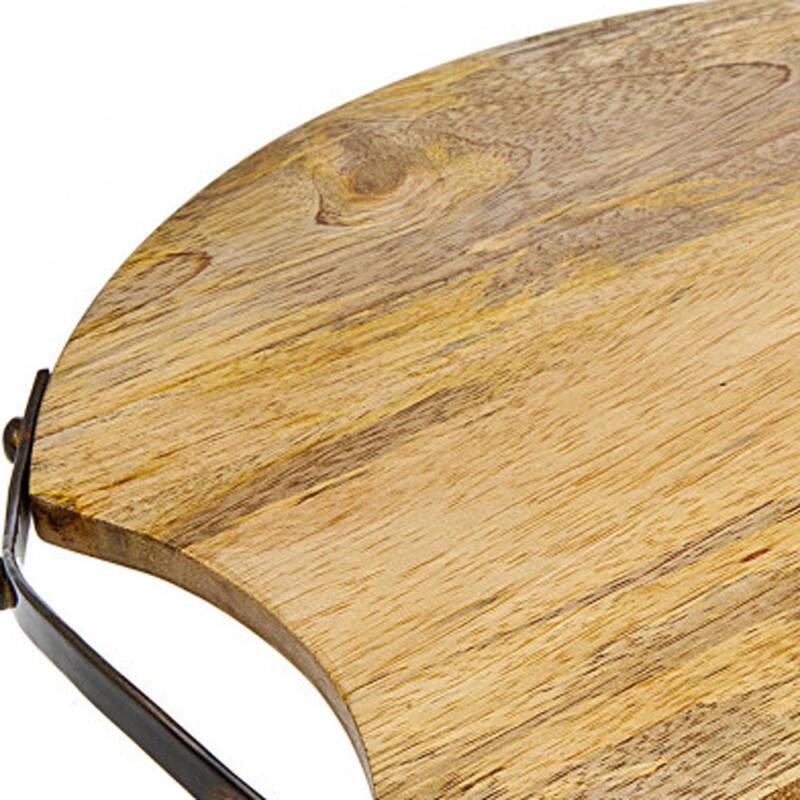 HomeRoots 13" Natural Brown Round Wood and Metal Tray