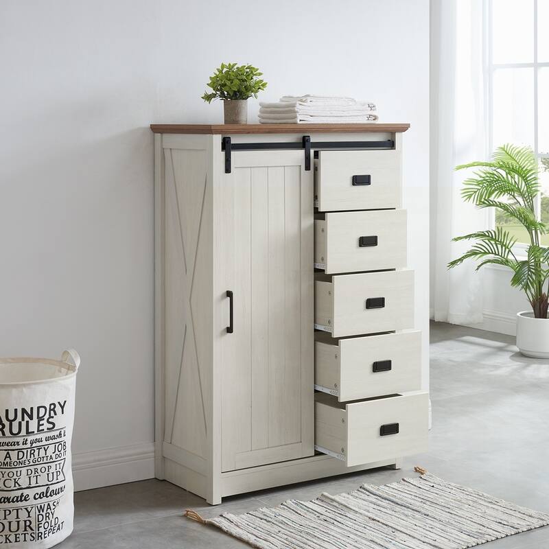 Storage Organizer Dresser with Sliding Barn Door
