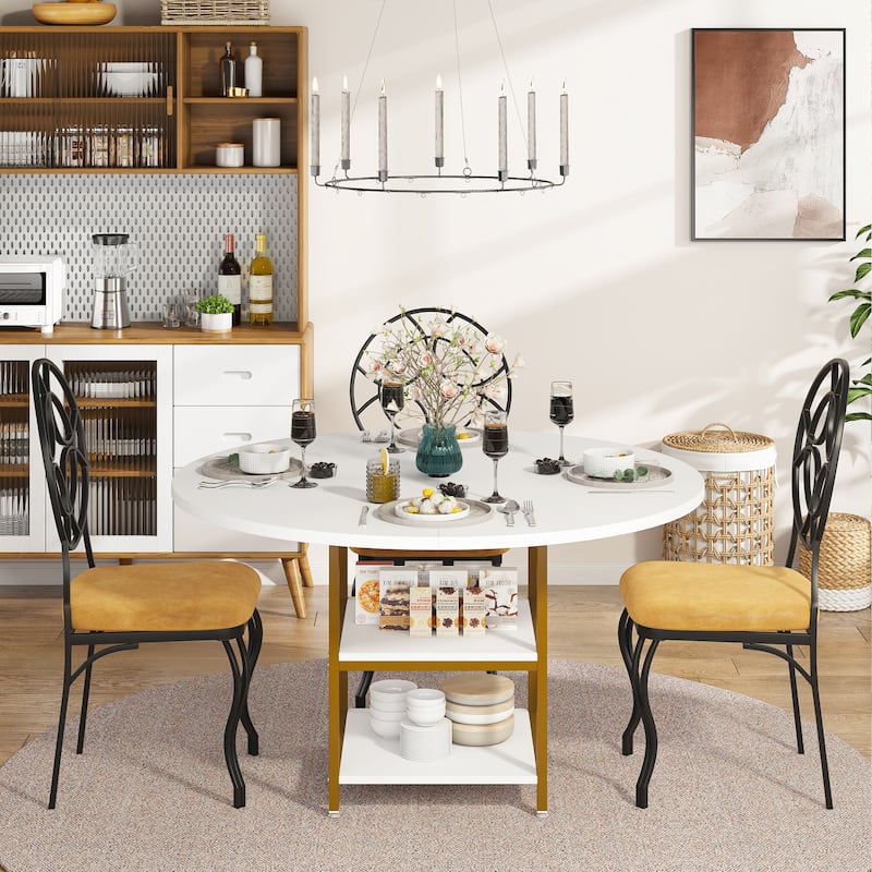 Dining Table with Storage Shelves for 4 People, Rustic Color Contrast Kitchen Table