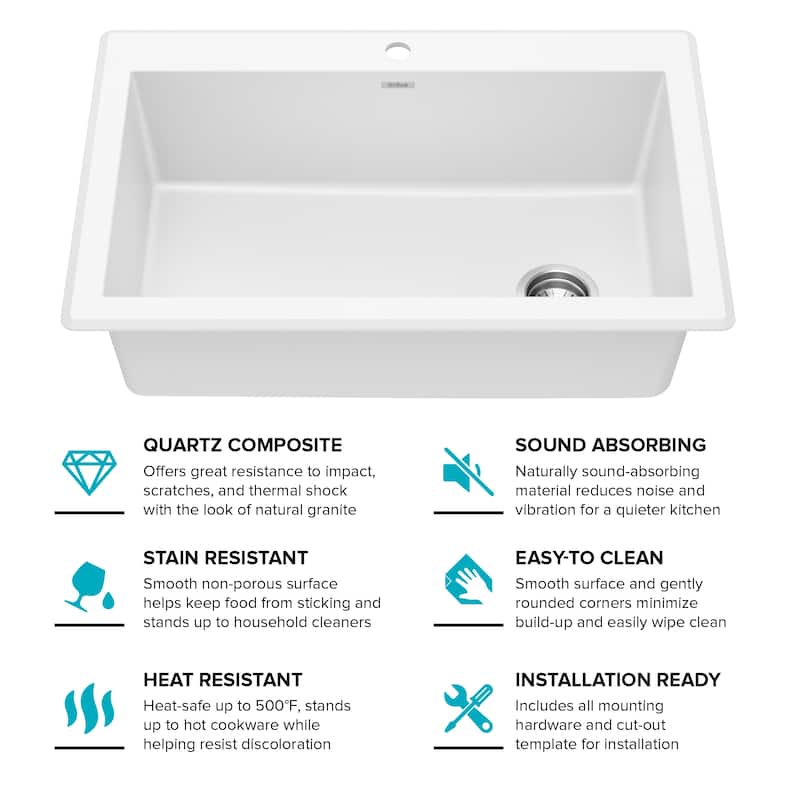 KRAUS Forteza Granite 33 inch Undermount Drop-in Kitchen Sink