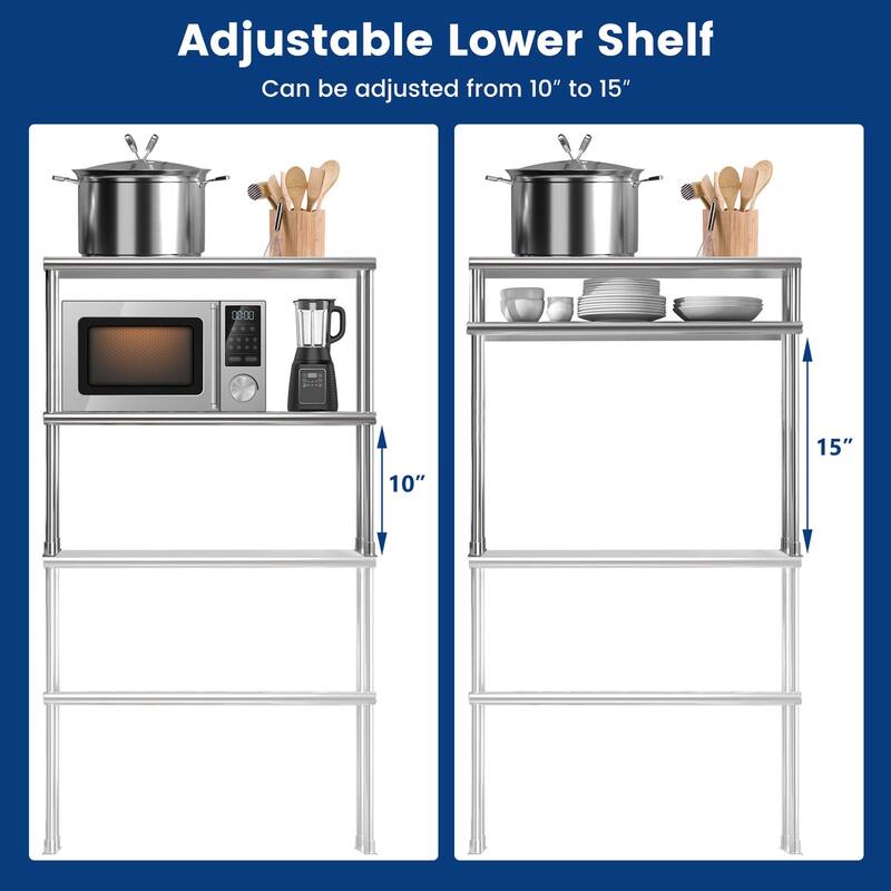 Costway 36'' 2-Tier Overshelf for Prep & Worktable Stainless Steel - See Details