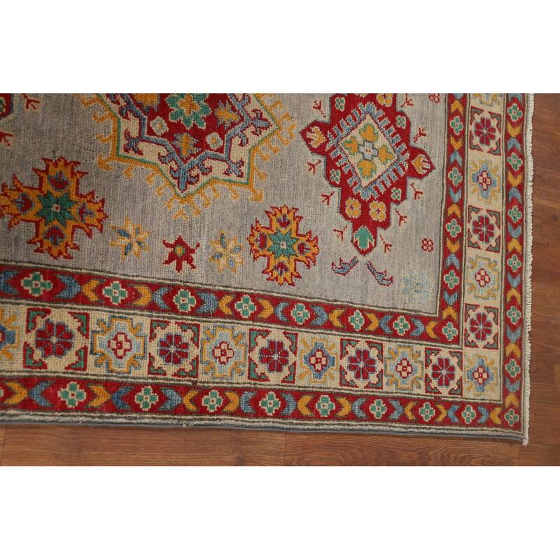 Kazak Oriental Foyer Rug Handmade Grey Wool Carpet - 3'4" x 5'1"