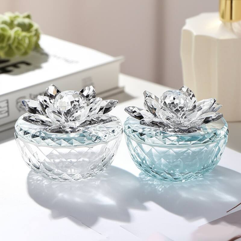 Decorative Rainbow Lotus Top Glass Trinket Dish for Jewelry and Keepsake Storage - Silver - 4" x 4" x 3.5"