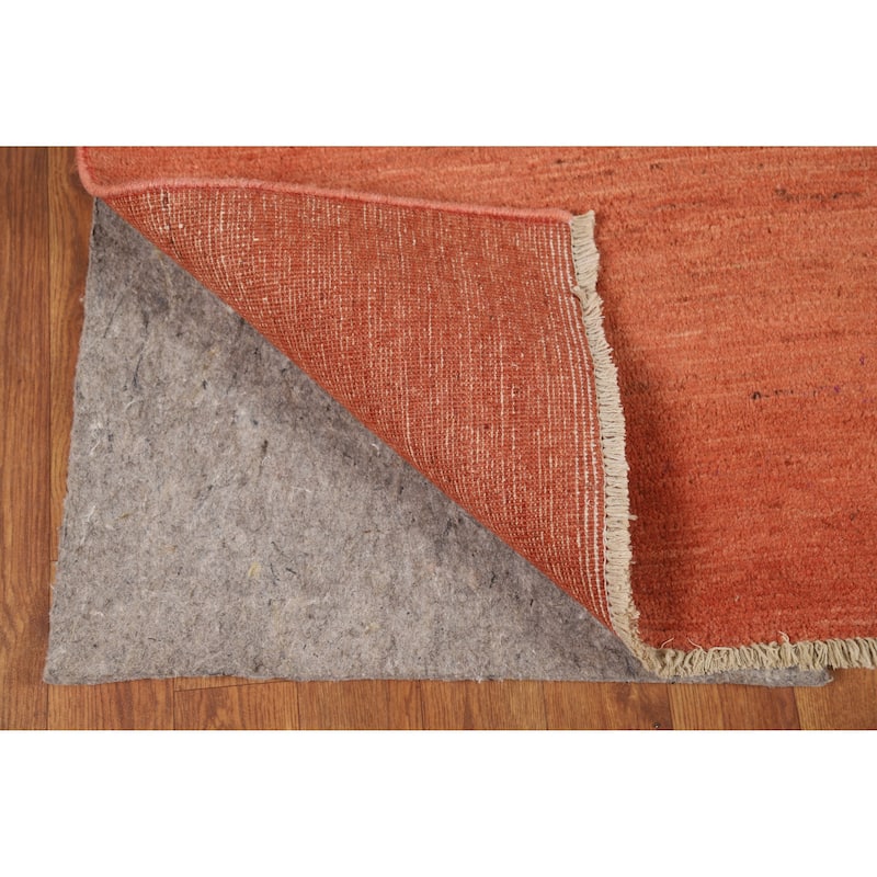 Orange Modern Gabbeh Oriental Rug Handmade Solid Wool Carpet - 2'9" x 5'1"
