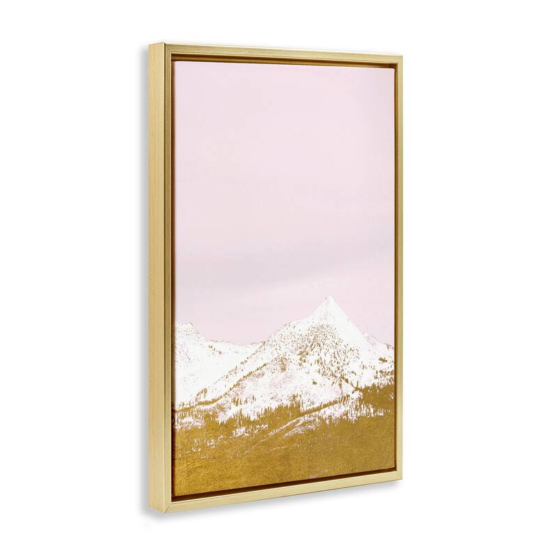 Stupell Snowy Mountain on Pink Framed Floater Canvas Wall Art Design By Gemma Bardot