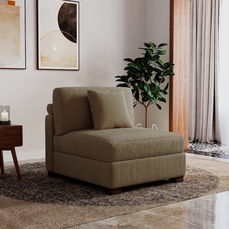 Modern L-Shaped Corduroy Modular Sectional Couch Sofa with Pillows
