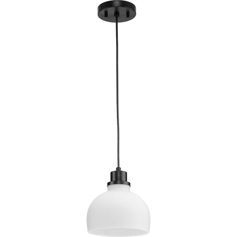 Garris Collection One-Light Matte Black Etched Opal Glass Transitional Mini-Pendant - 8 in x 8 in x 8.25 in