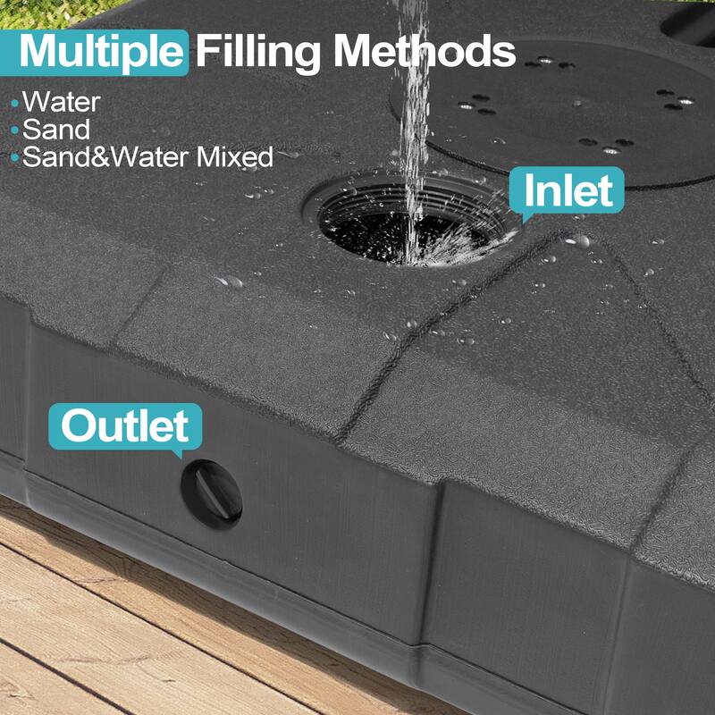 10 X 13 FT Outdoor Patio Cantilever Umbrella with Solar Lights Rod Wheel Base Double Canopy 360 Rotation Tilt