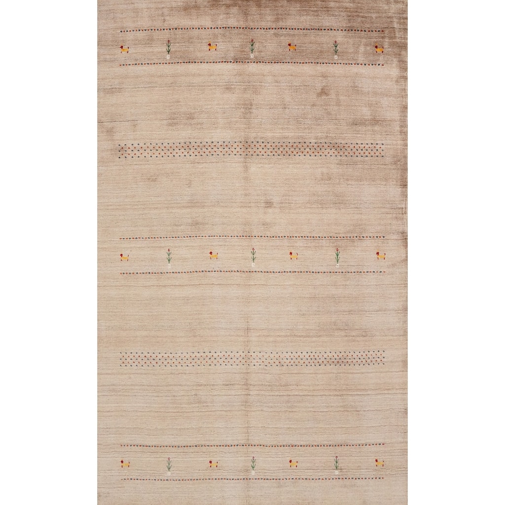 Hand Knotted Oriental 100% Wool Carpet Tribal Animal Pictorial Brown Gabbeh Area Rug - 8' 10'' X 5' 11''
