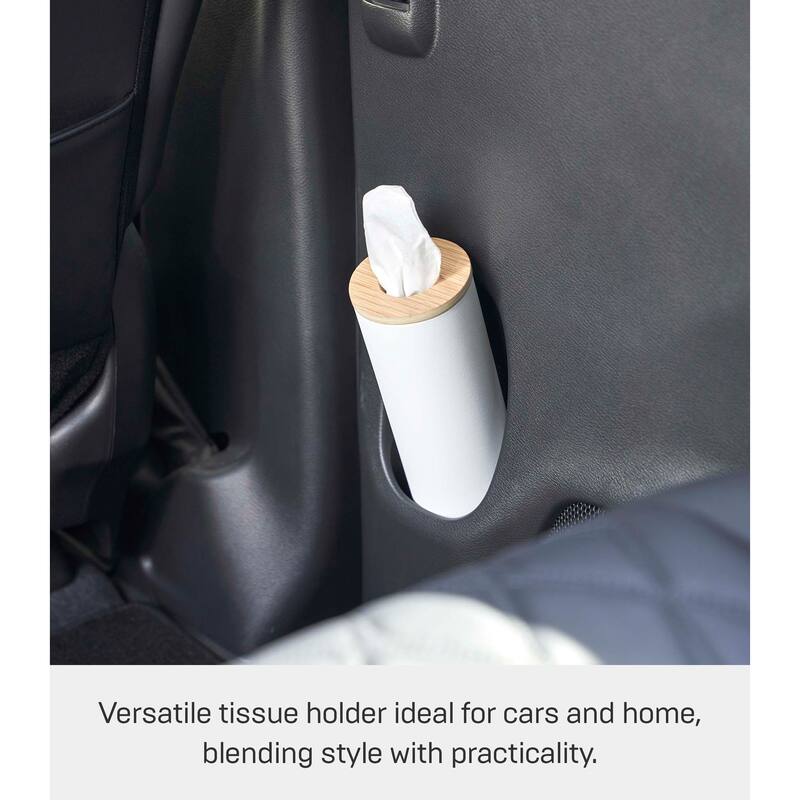Yamazaki Home Round Tissue Case, Steel and Wood, Small, Lid - L 2.76 x W 2.76 x H 9.37 inches