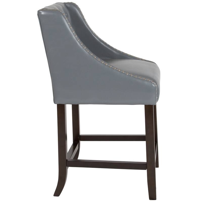 Transitional Tufted Upholstered/Walnut Finish Counter Stool (Set of 2)