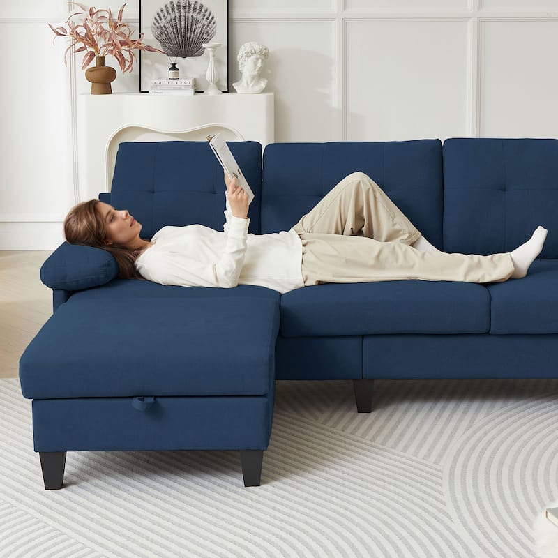 86.22" L Shaped Sectional Sofa with Side Storage Pockets