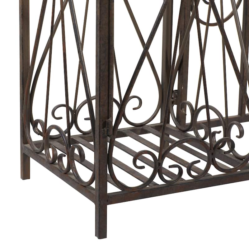 Metal Indoor Outdoor Scrollwork Arched Gate Garden Arbor with Pillars and Latch Lock Closure - Black - Roche River Decor