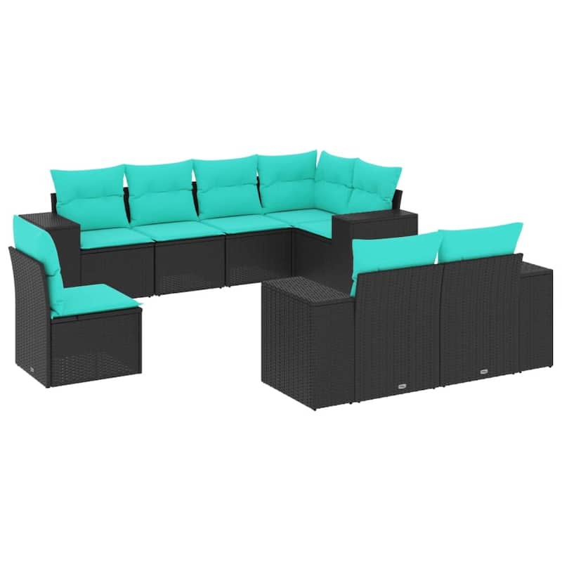 vidaXL 8 Piece Patio Sofa Set with Cushions Black Poly Rattan