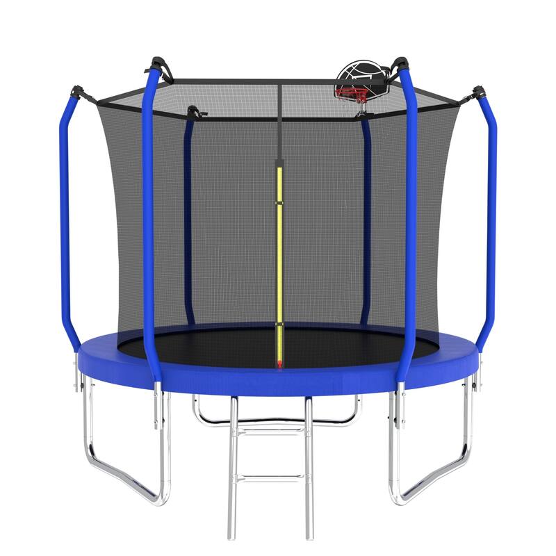 Outdoor Trampoline with Safety Net, Basketball Hoop & Ladder - 10FT