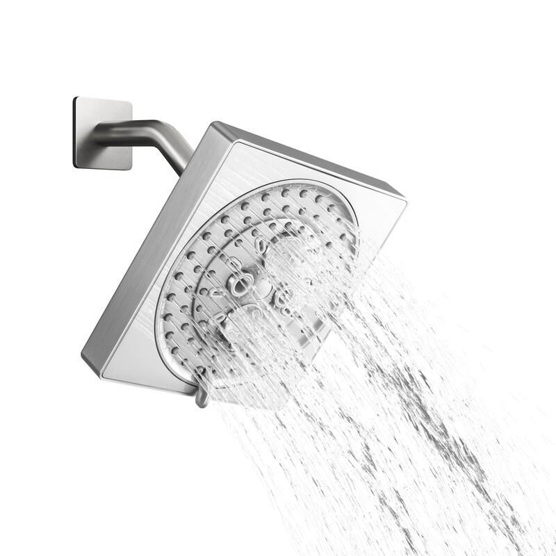 7-Spray Patterns 6.5 in. Wall Mount Rain Fixed Shower Head with Shower Arm and Flange - Brushed Nickel - 6.5" x 6.5"
