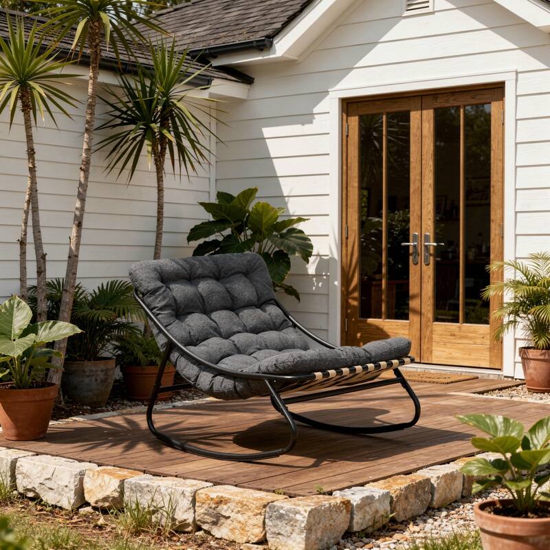 Outdoor Metal Frame Rocking Chair with Water-Resistant Cushions - Single - Dark Gray/Single