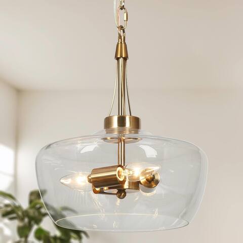 Zelena Modern Glam 3-Light Gold Chandelier Glass Pendant Lights for Dining Room