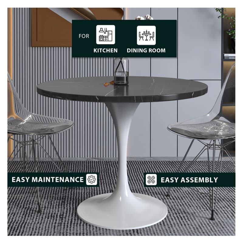 Verve Dining Table with a 36" Round Tabletop in White Steel Pedestal