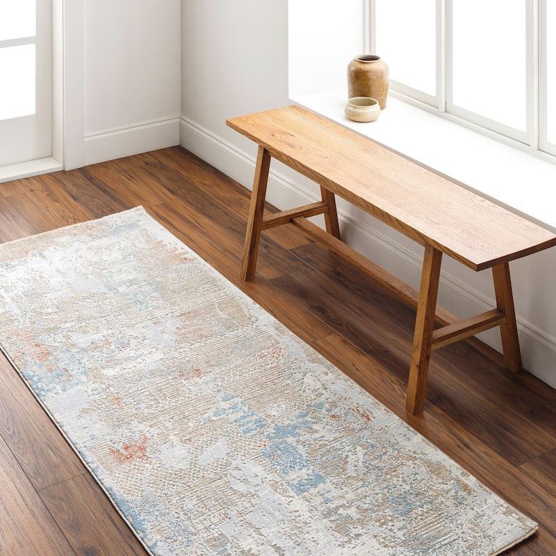Oleander Distressed Abstract Area Rug - 2' 7" x 10' - Blue/Orange