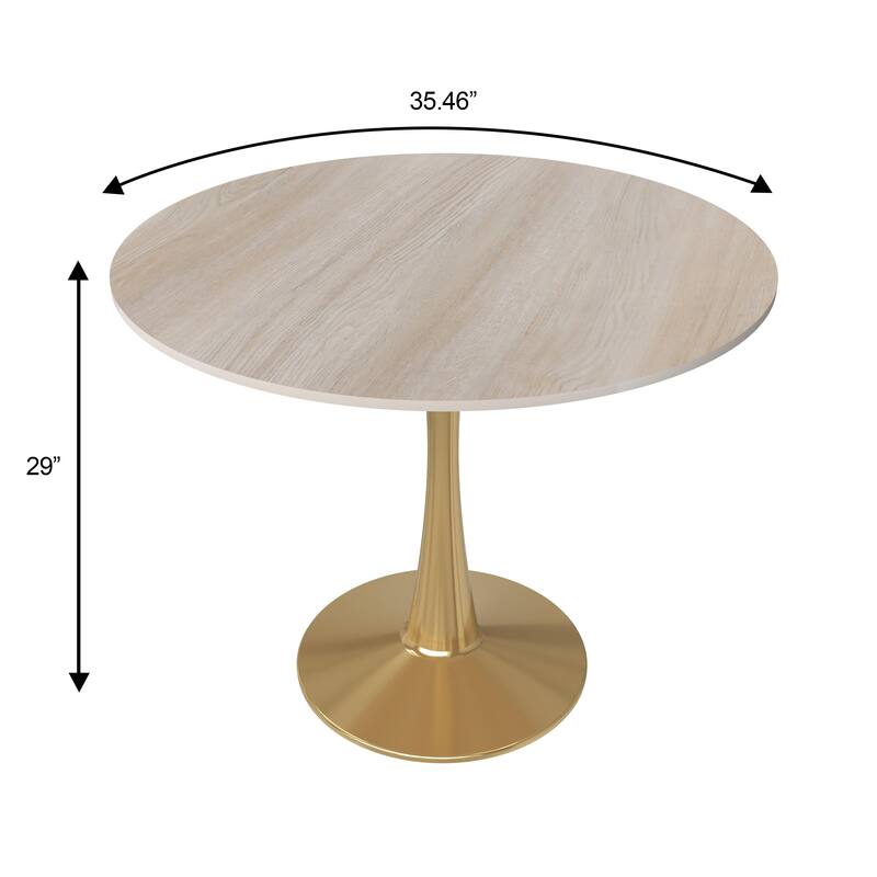 Bristol Round Dining Table 35 in. Sintered Stone Tabletop & Brushed Gold Stainless Steel Pedestal Base