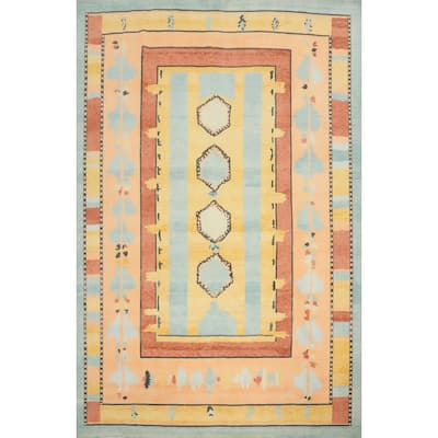 Hand Knotted Oriental 100% Wool Carpet Modern Geometric Oranges & Rust Gabbeh Area Rug - 11' 8'' X 9' 0''