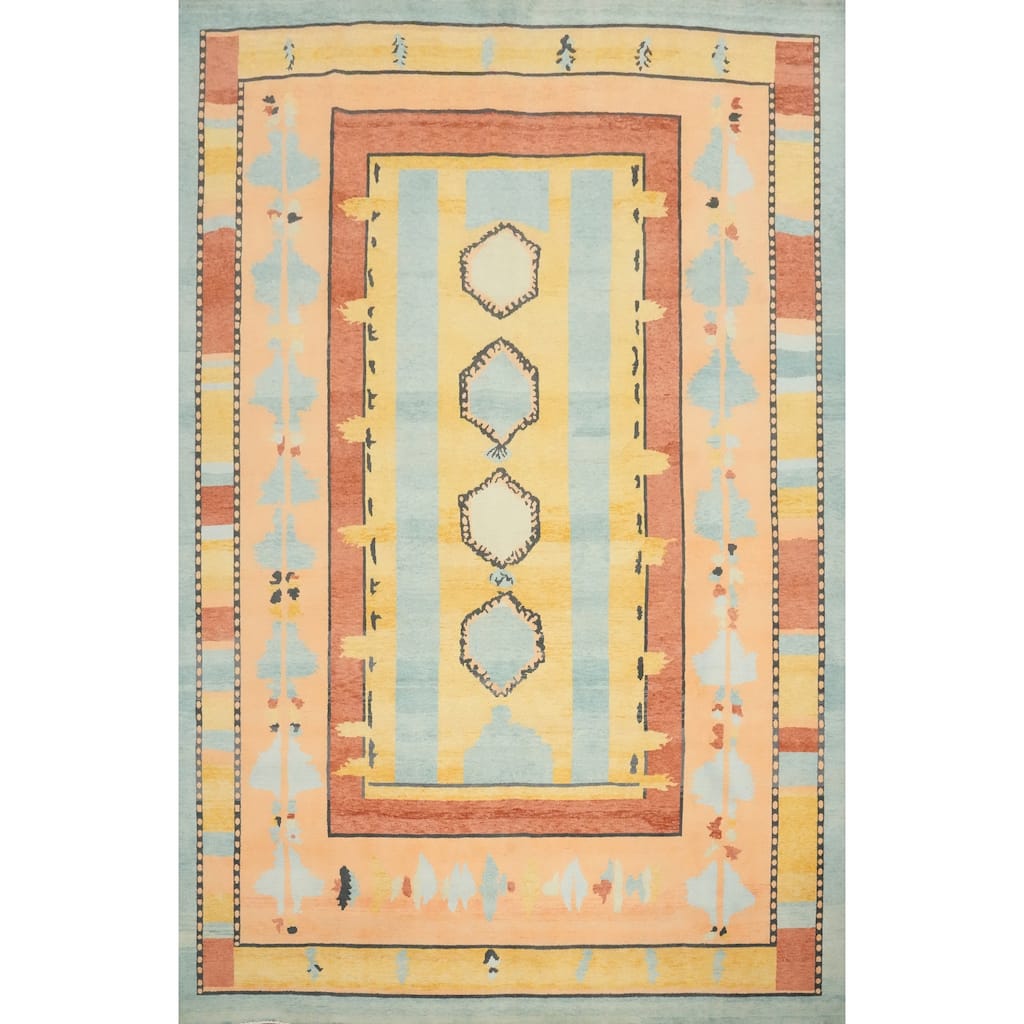 Hand Knotted Oriental 100% Wool Carpet Modern Geometric Oranges & Rust Gabbeh Area Rug - 11' 8'' X 9' 0''