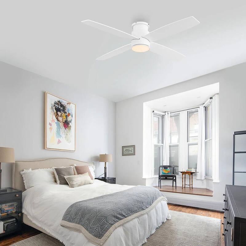 MLiAN Flush Mount DC Ceiling Fan with Lights and Remote, 4 Reversible Blades