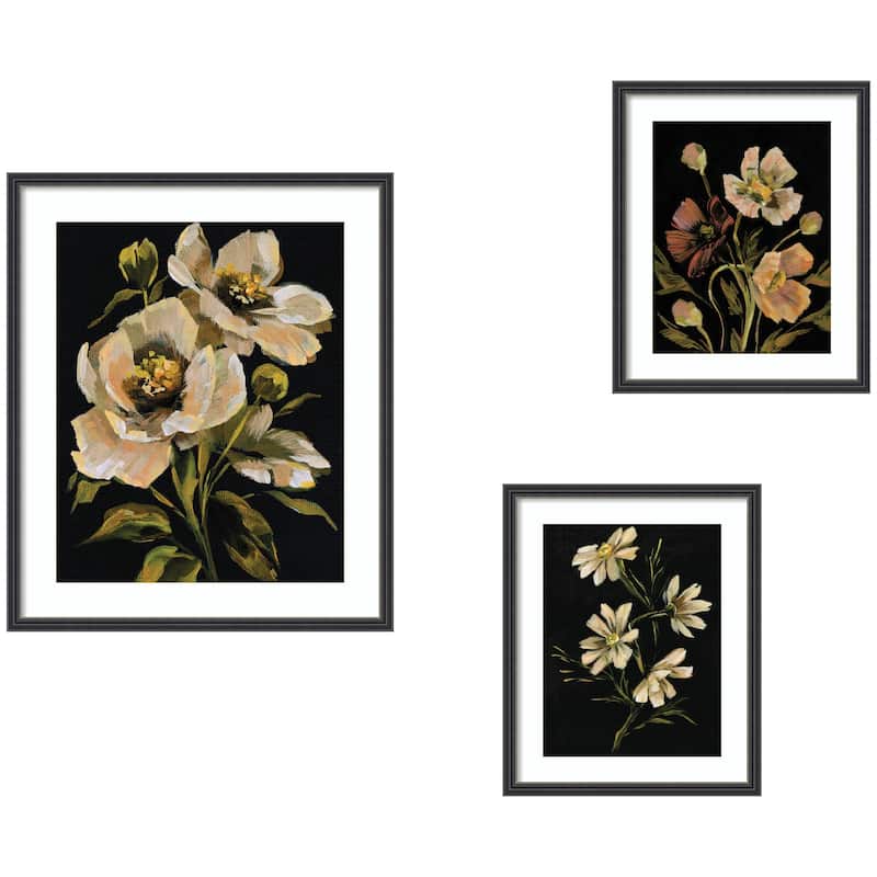 Kate and Laurel Moody Floral Hued 3 Piece Framed Wall Art Print Set by Annie Quigley - 3 Piece Set 21x25/14x17