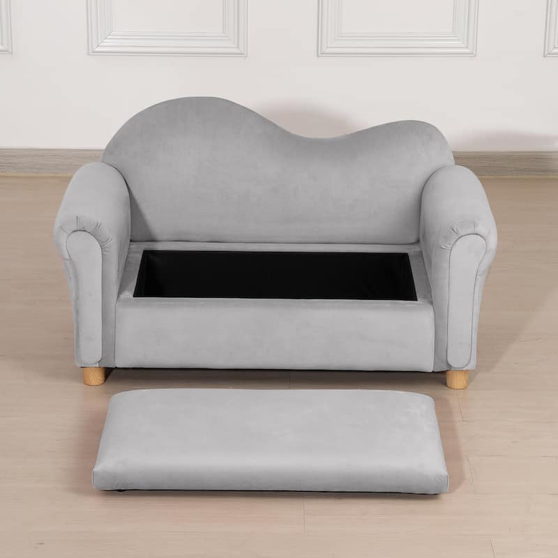 Qaba Kids Sofa, Wooden Armrest Chair for Preschool, Toddler Couch for Kids Room, Kindergarten with Hidden Storage Compartment