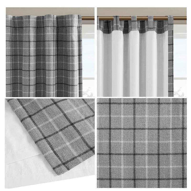 1 PCS Plaid Rod Pocket and Back Tab Curtain Panel with Fleece Lining
