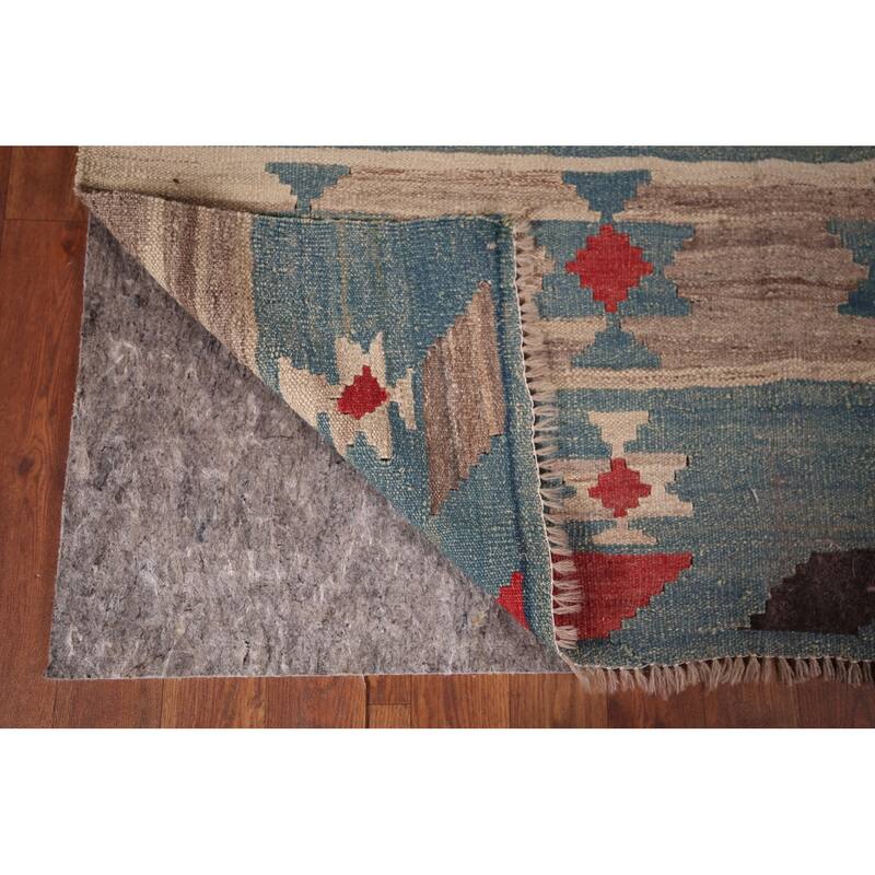 Striped Geometric Kilim Persian Area Rug Hand-Woven Wool Carpet - 4'6"x 9'2"