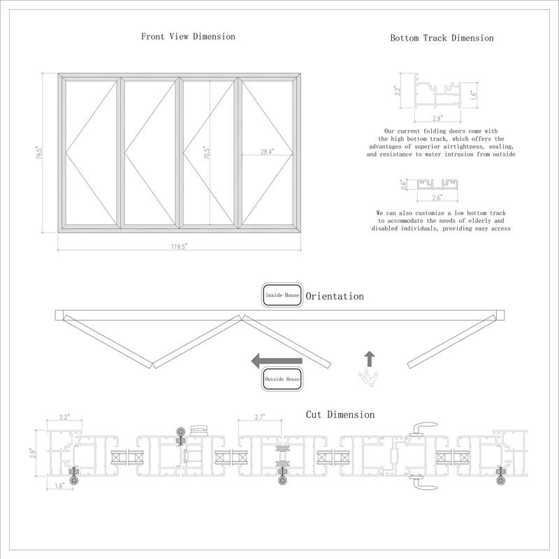 KaMic 120" x 80" 4-Panel Aluminum Patio Folding Door Right to Left-Outswing