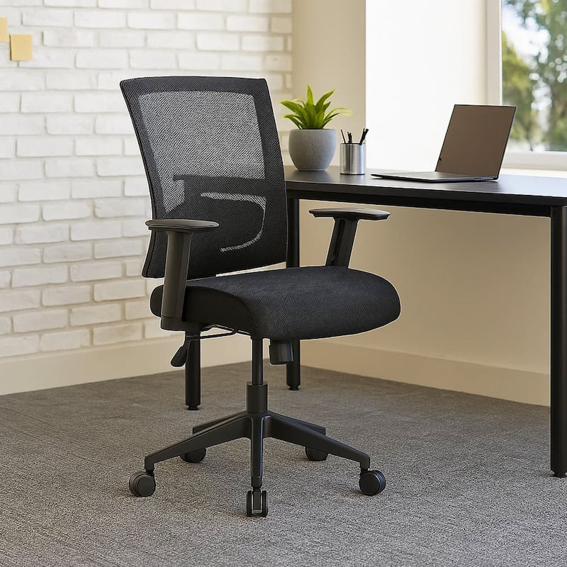 Rolling Task Chair, Black Mesh Back, Nylon Base, Height Adjustable