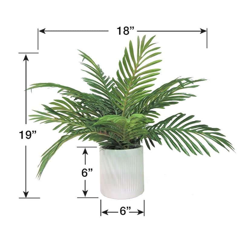 19-inch Artificial Phoenix Palm in Deco White Ceramic Pot