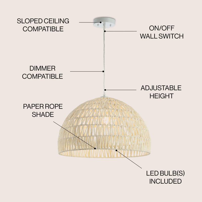 Jigu 1-Light Woven Rattan/Iron LED Pendant, by JONATHAN Y