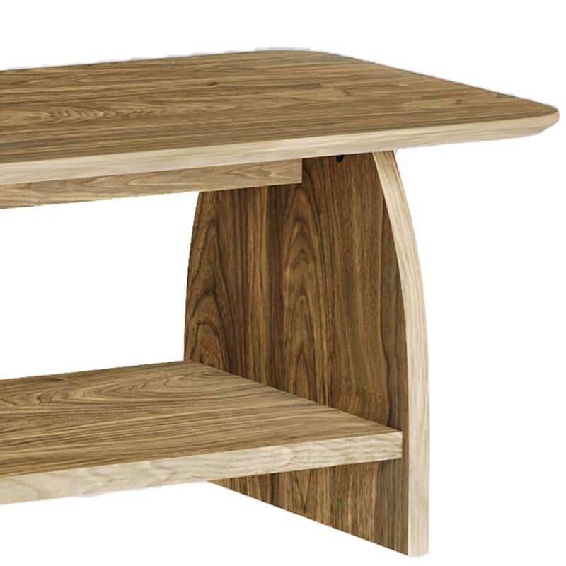 47 Inch Modern Living Room Coffee Table, Double-Layer Rectangular Coffee Table With Storage Function, Rounded Corner Design