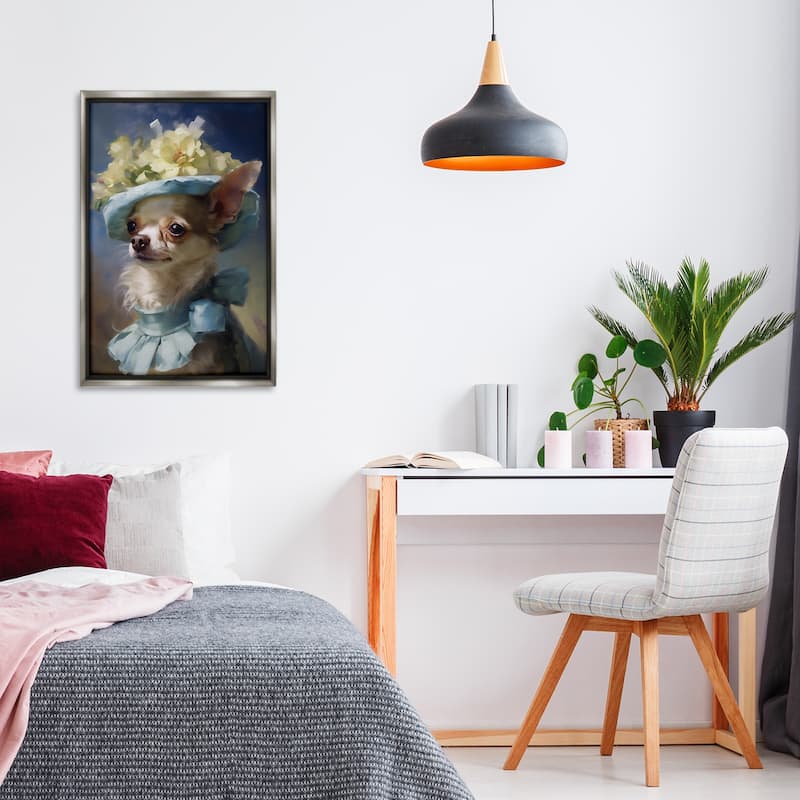 Stupell Dog with Fashionable Hat Framed Floater Canvas Wall Art Design By Wumples