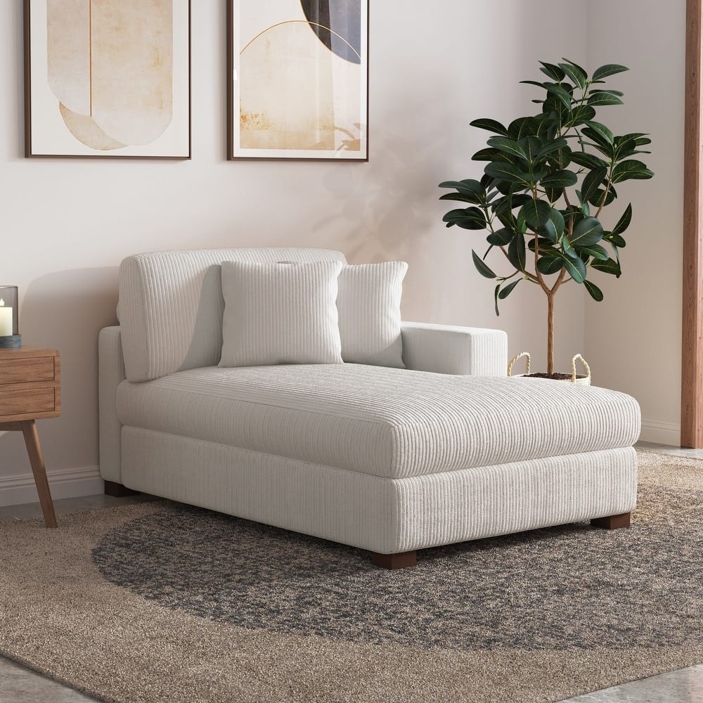 Upholstered Corduroy Chaise Lounge Chair With Pillow, Chaise Lounges For Interior