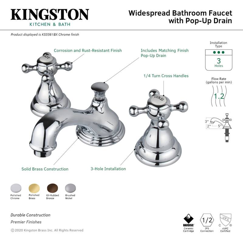 Royale Deck Mount Widespread Bathroom Faucet with Brass Pop-Up