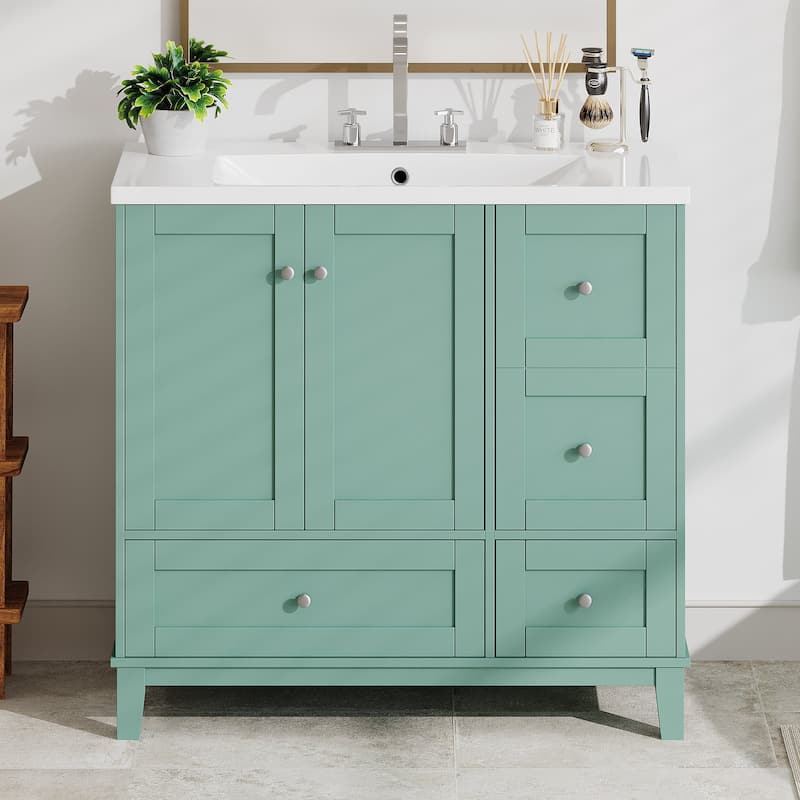 36 inch MDF Freestanding Bathroom Vanity without Counter Top - Green