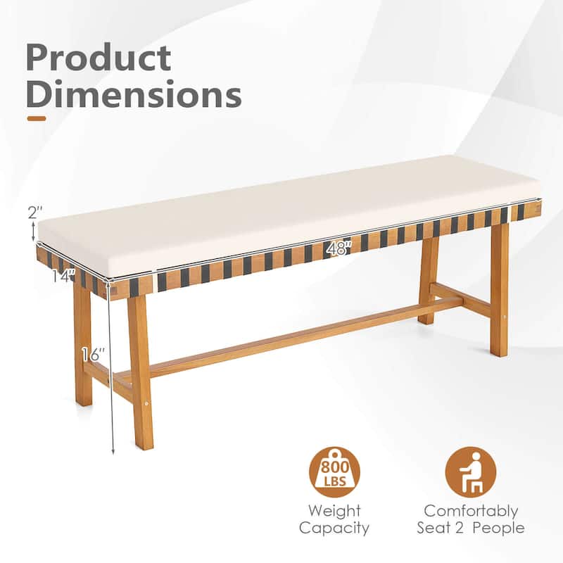 Costway 48" Long Acacia Wood Outdoor Bench with Thick Padded Seat - See Details