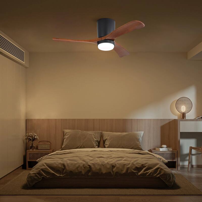 Sofucor 42“/52"/60"/48" Noiseless Walnut Wood Ceiling Fan with Remote Control, Integrated Light Optional