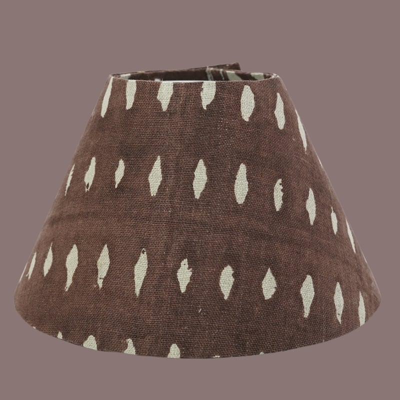 Fabdivine Omgi Handmade Indian Floral Block Print Thick Linen Brown Lampshade - Traditional Designer Table Lamp for Home Décor - 12 x 12 x 8