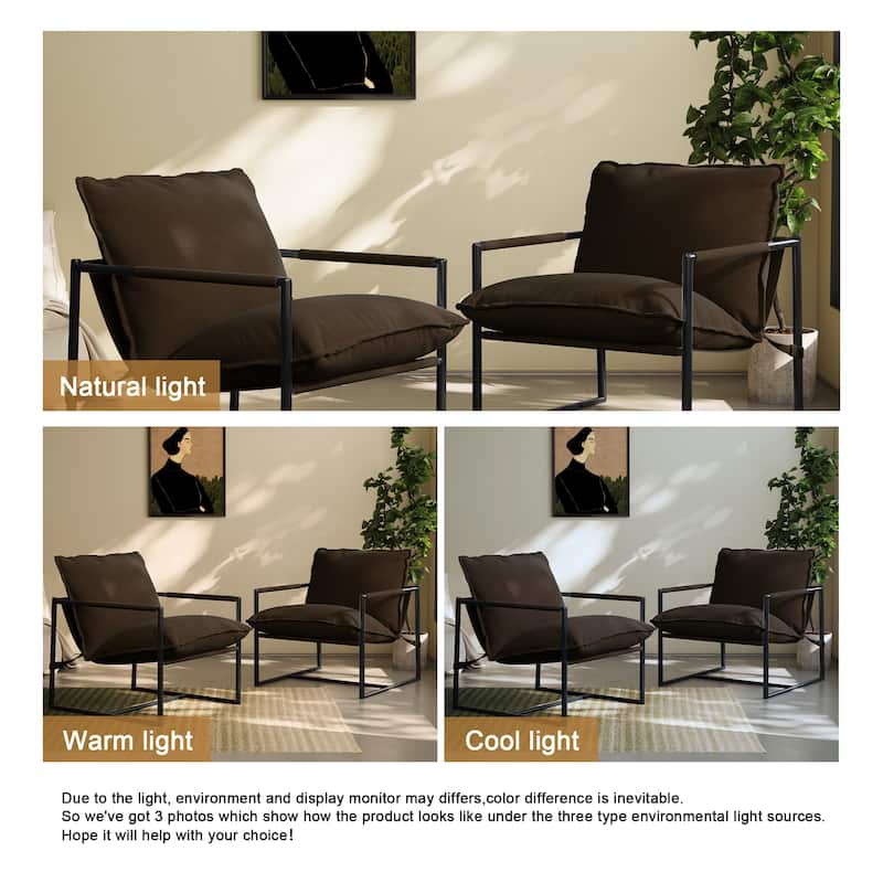 Modern Metal Frame Upholstered Sling Accent Armchair Set of 2
