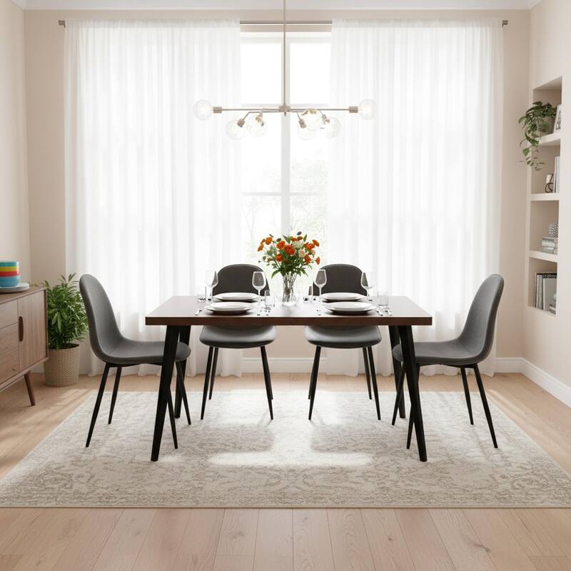 Homy Casa 5-Piece Dining Room Set with Modern Brown Table and 4 Upholstered Side Chairs